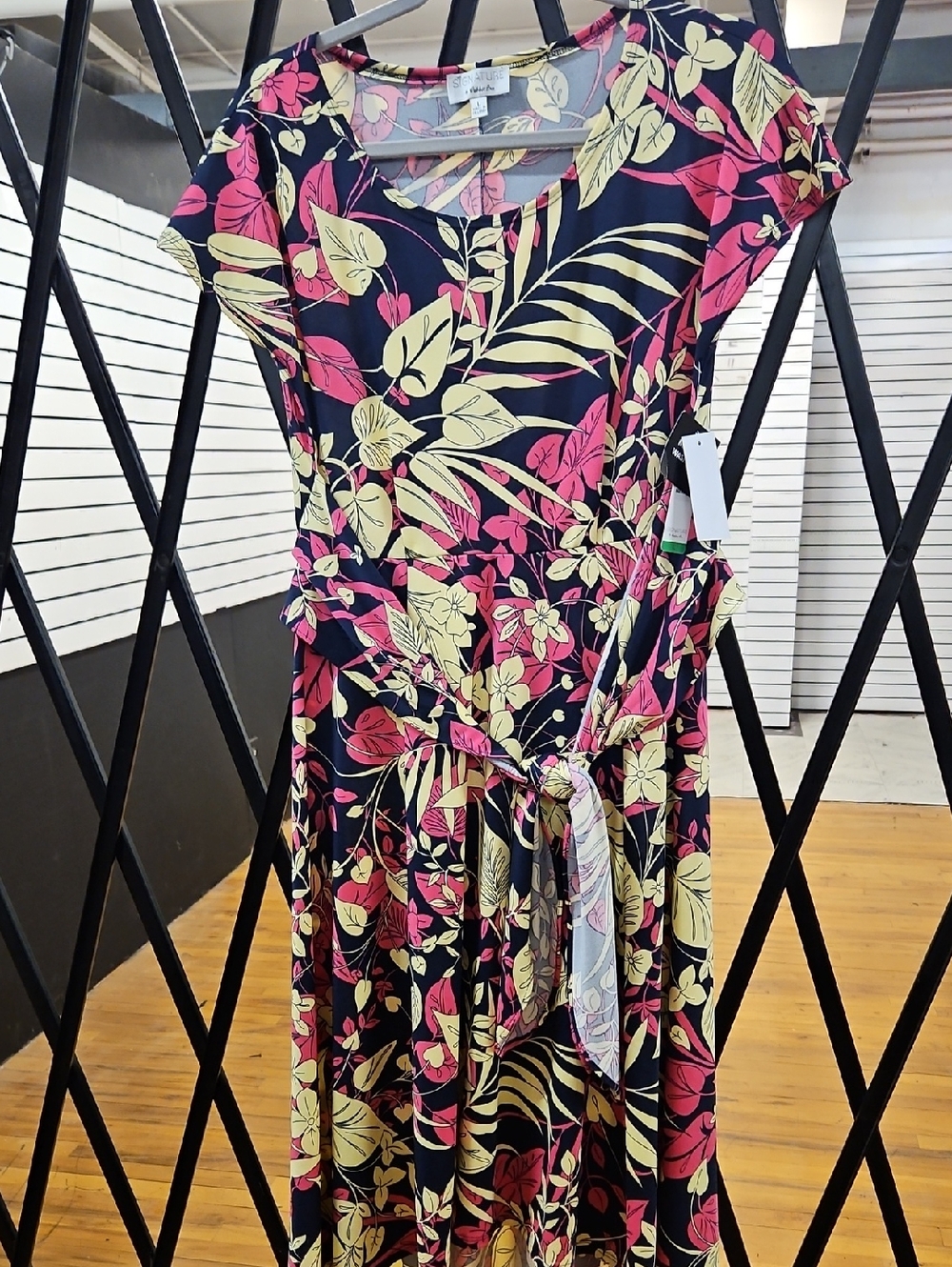 Signature Black Maxi Dress with Pink and Pale Yellow Floral Print